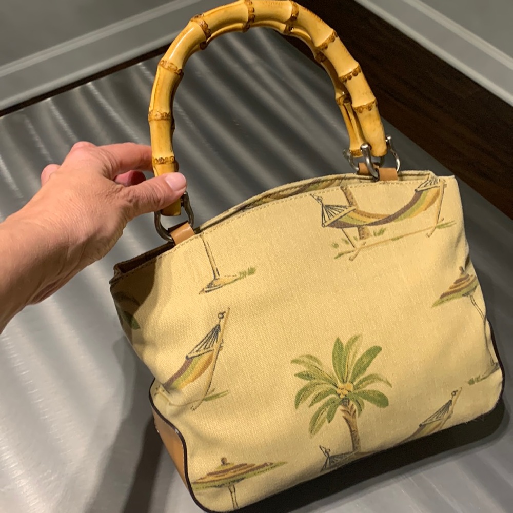 Relic Palm Tree Print Bamboo Handle Canvas Handbag - Picture 2 of 11